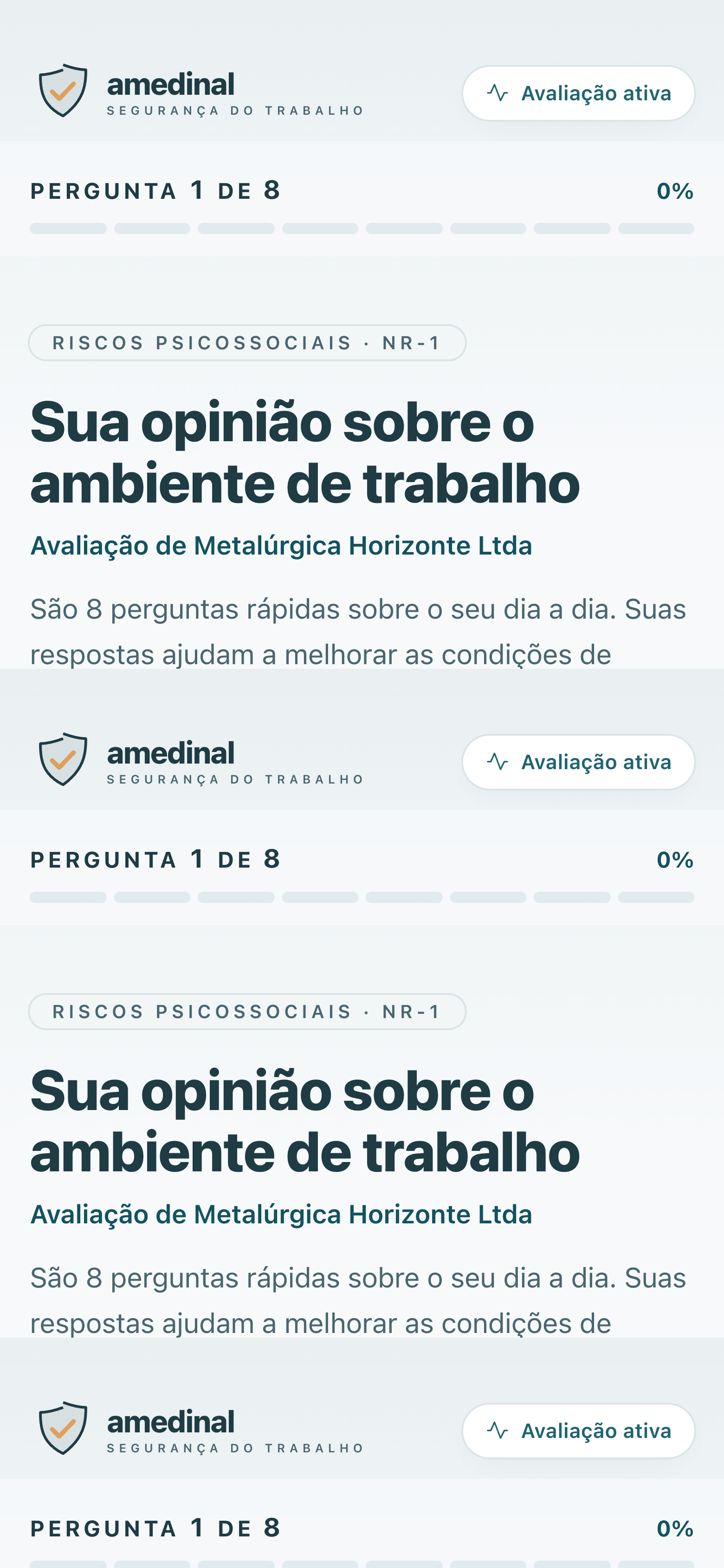 Tela mobile do formulário anônimo da demo NR-1